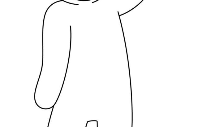 Cartoon character waving with crown and big eyes