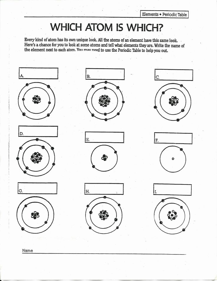 Black-and-white atom matching worksheet with nine diagrams