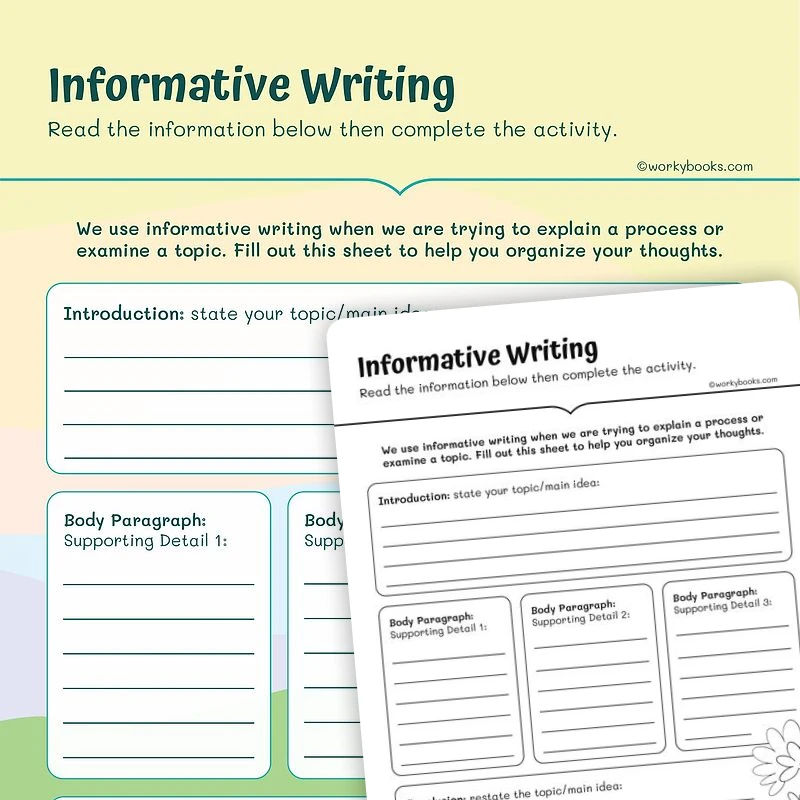 Informative writing worksheet with blank writing boxes