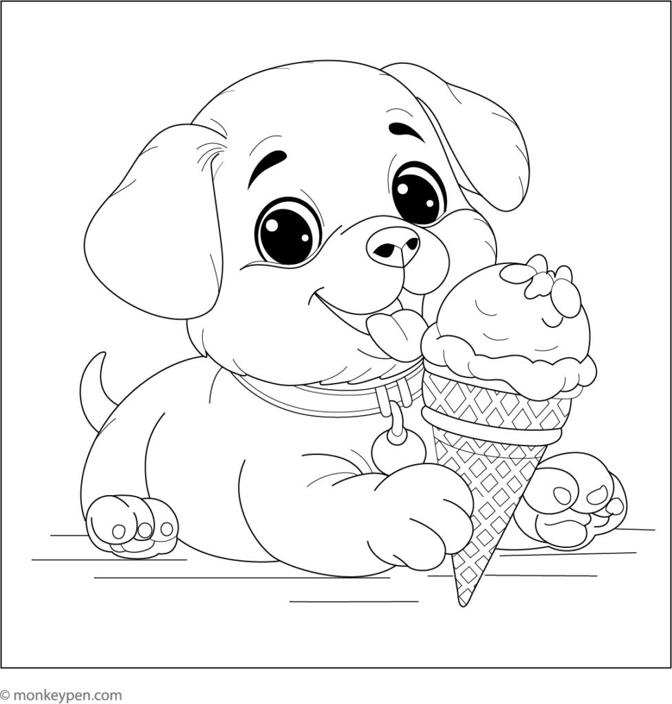 Cartoon puppy eating an ice cream cone