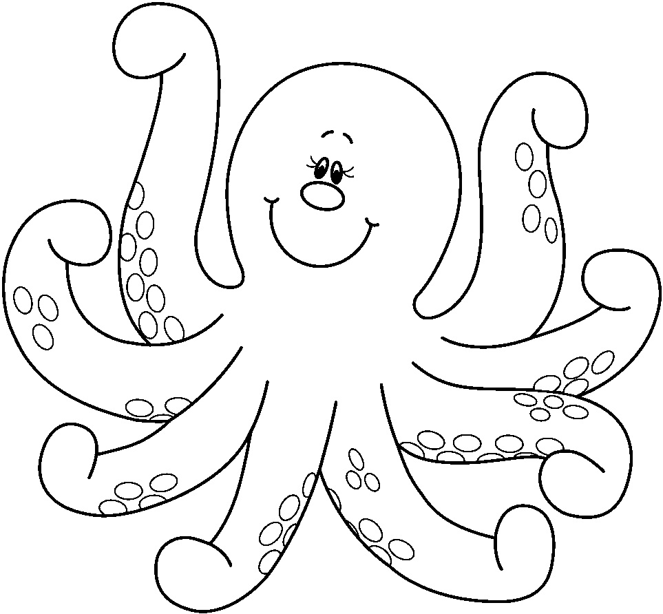 Cartoon octopus outline on white background