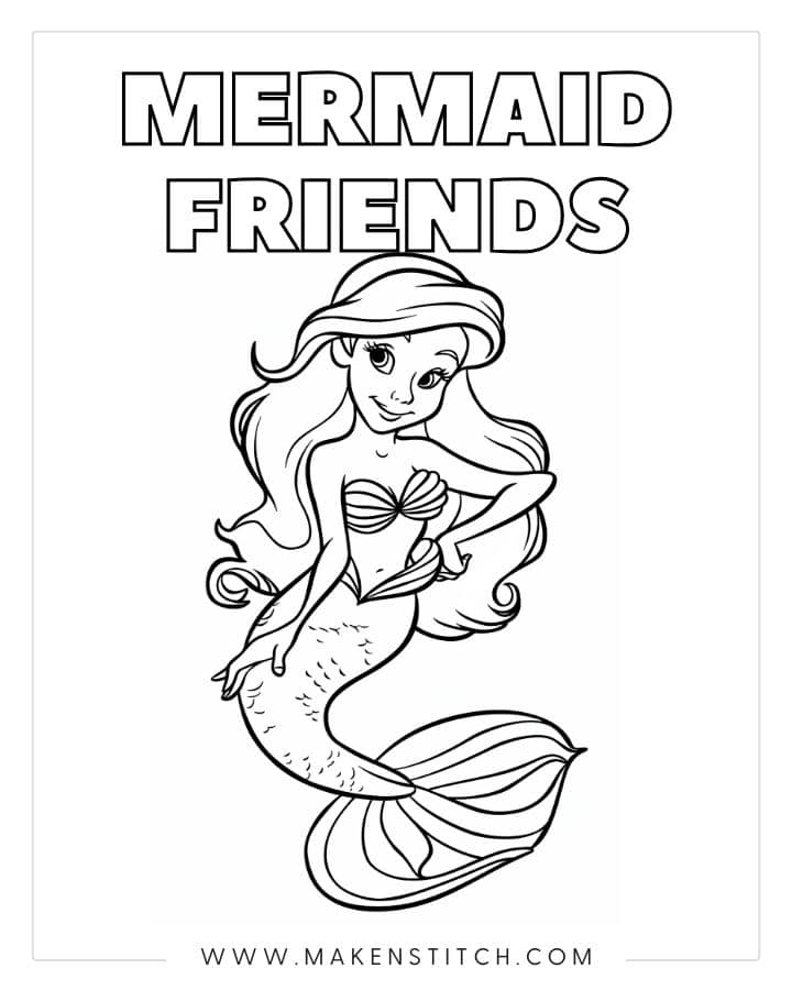 Mermaid Friends coloring page with cartoon mermaid
