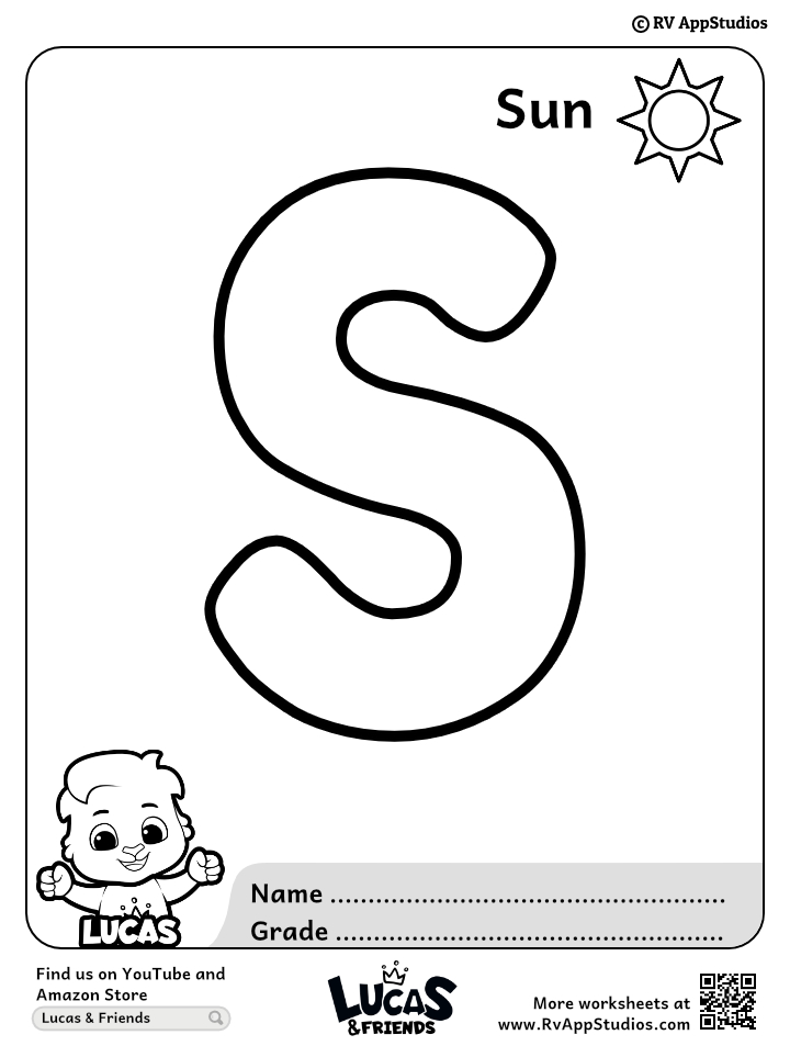 Worksheet with a large letter S and sun icon