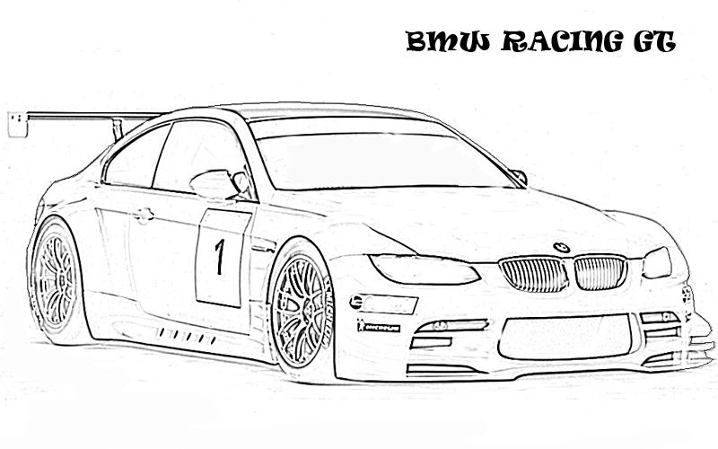 Line drawing of a BMW race car with number one