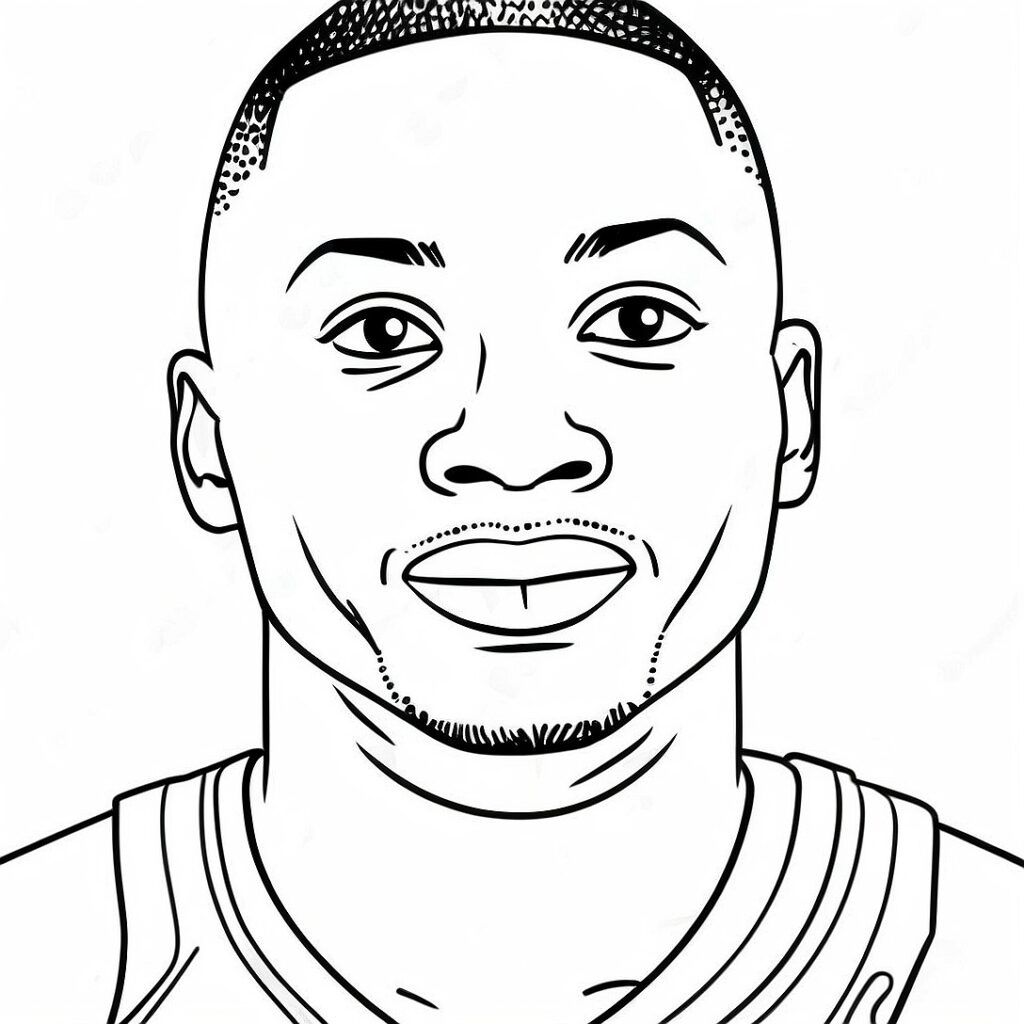Black-and-white line drawing of a man’s face and shoulders