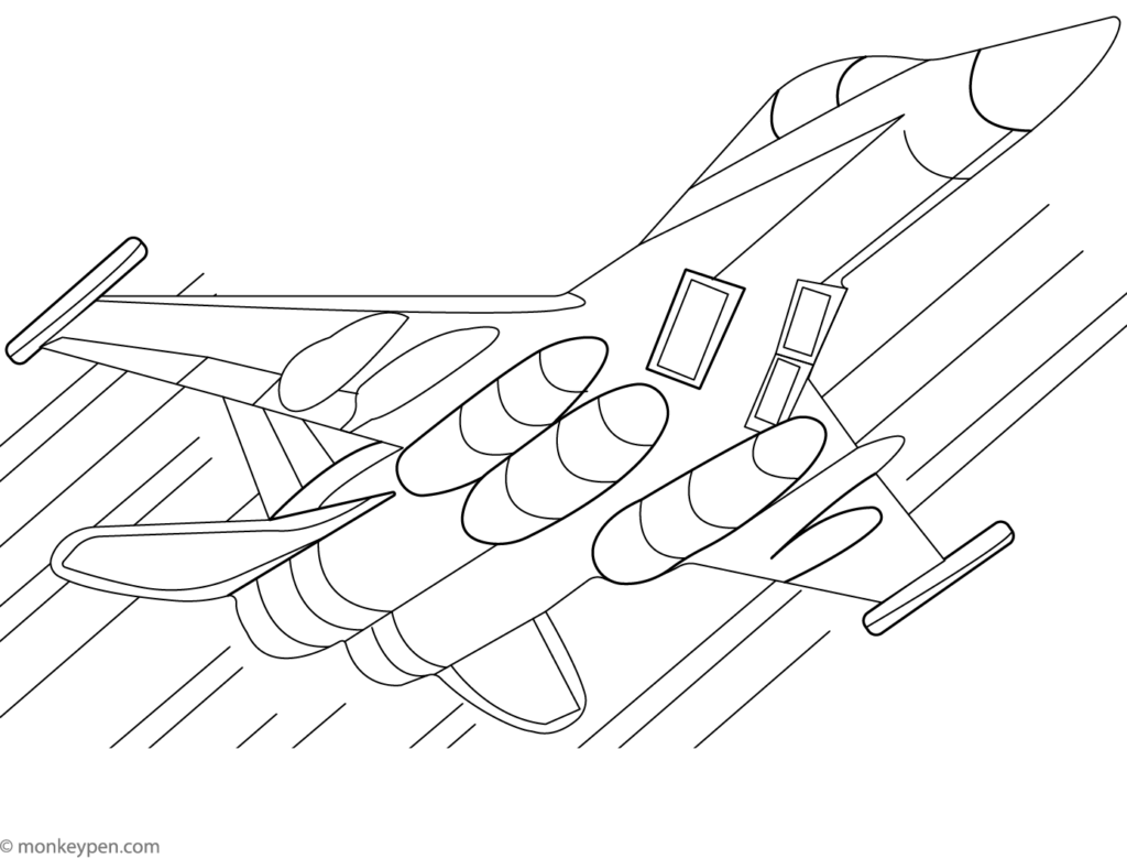 Line drawing of a fighter jet in flight