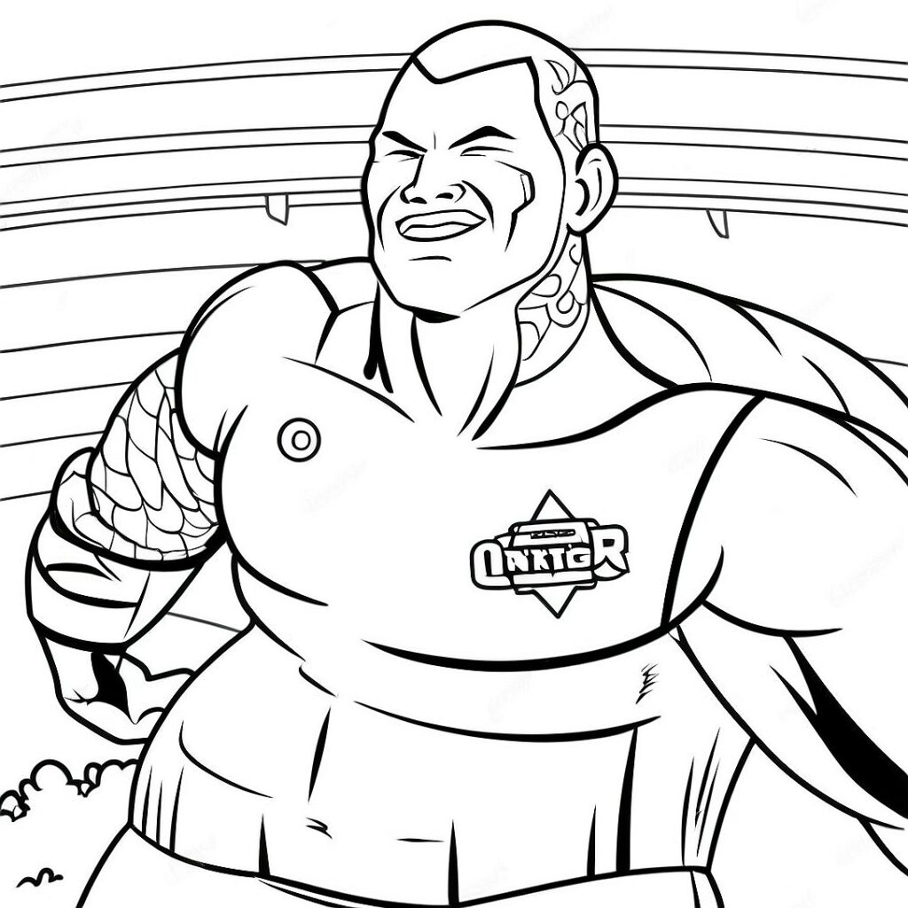 Black-and-white cartoon of muscular wrestler in ring