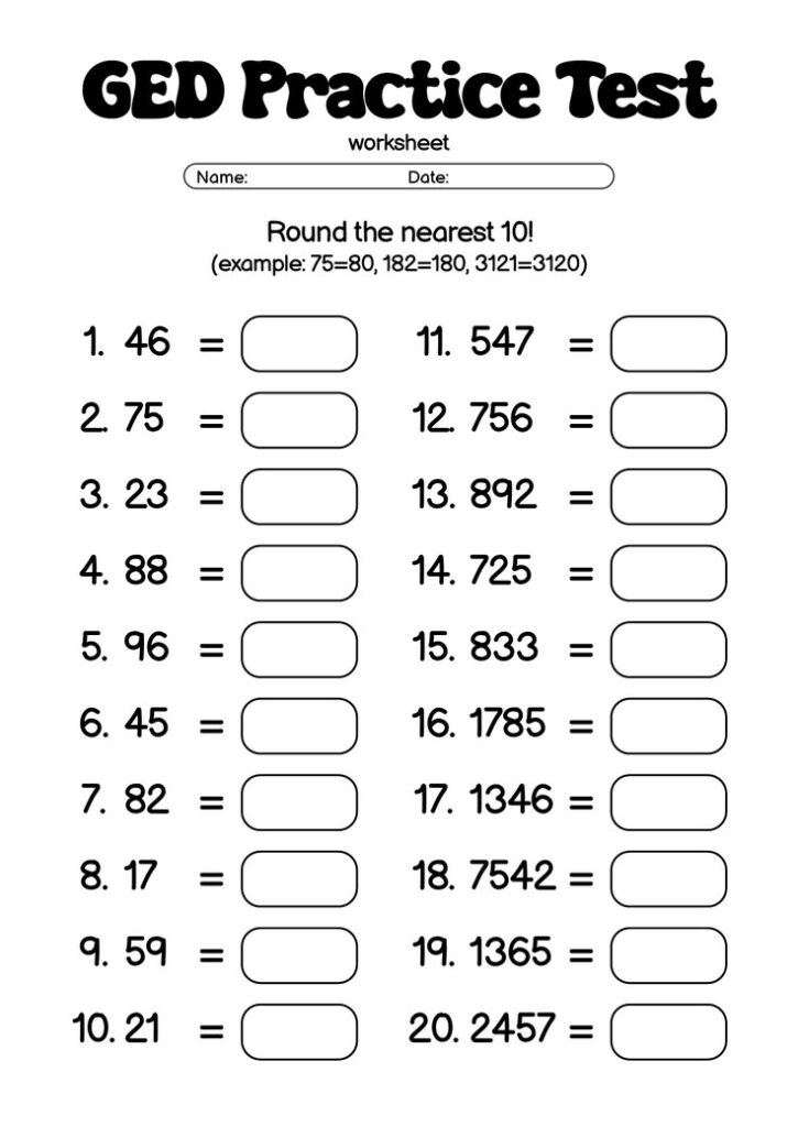 GED practice test worksheet with rounding problems
