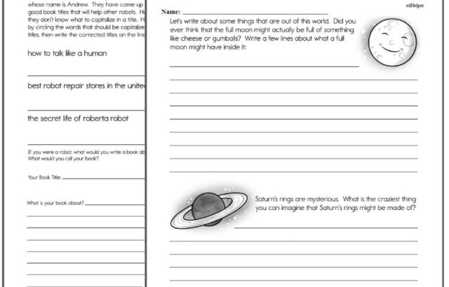 Two space-themed writing worksheets with lined pages