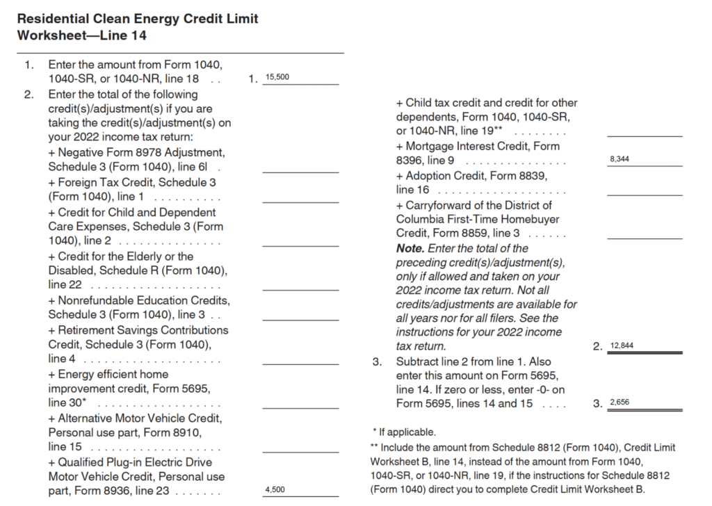 Tax worksheet page with numbered lines and amounts
