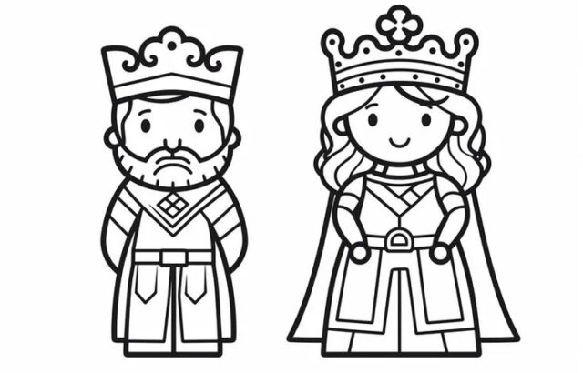 Cartoon king and queen standing side by side