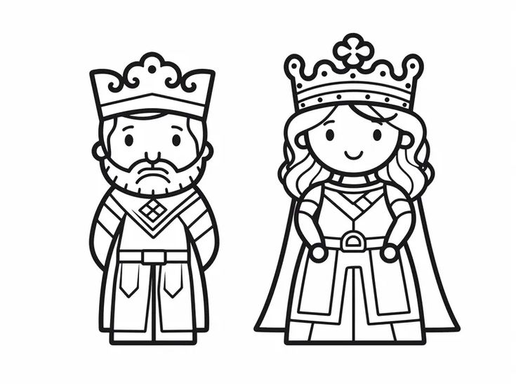 Cartoon king and queen standing side by side