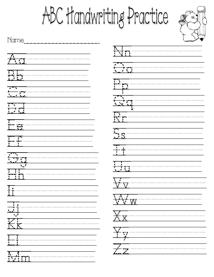 ABC handwriting practice worksheet with lined alphabet letters