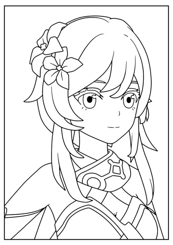 Anime-style girl portrait in black-and-white line art