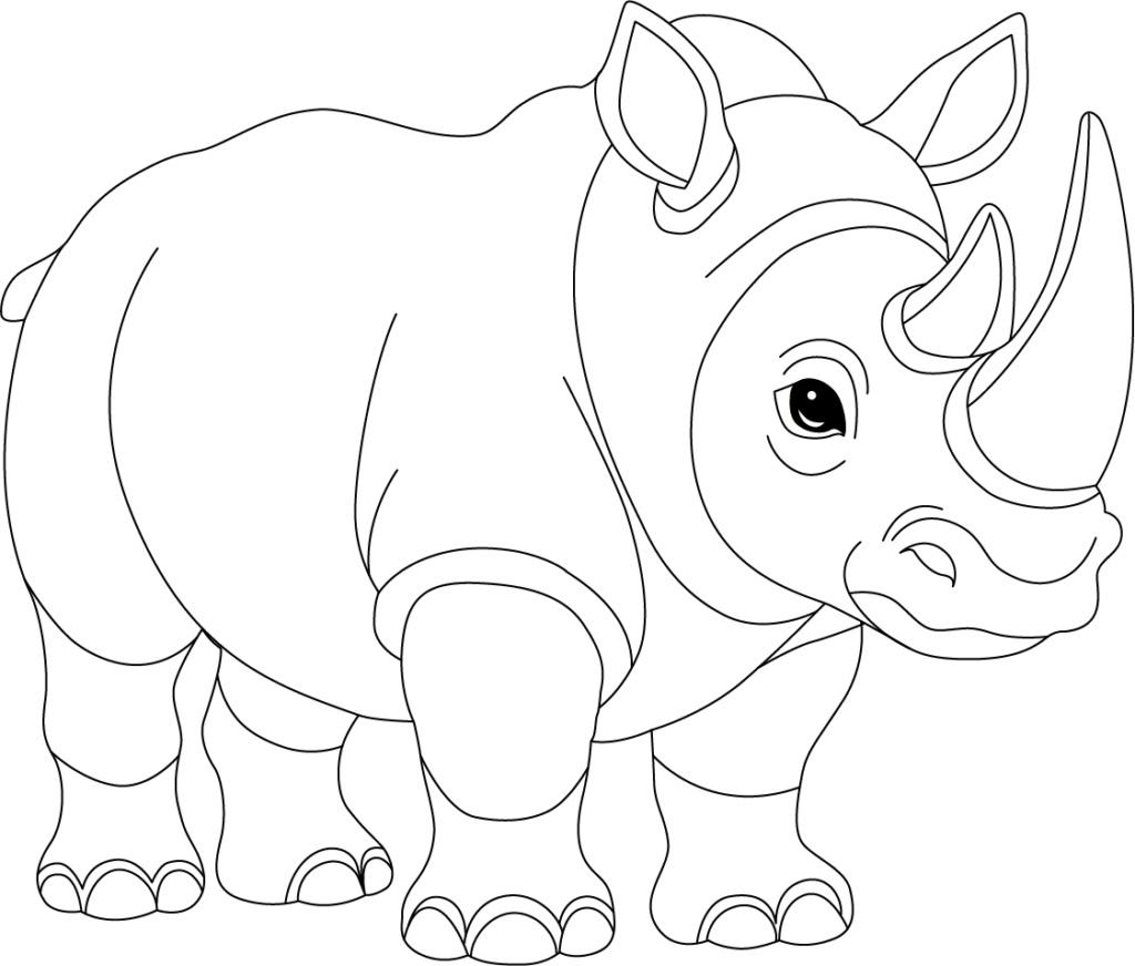 Black and white line drawing of a rhinoceros