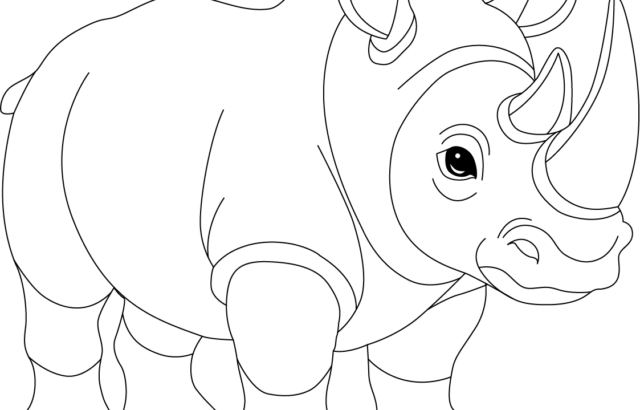 Black and white line drawing of a rhinoceros