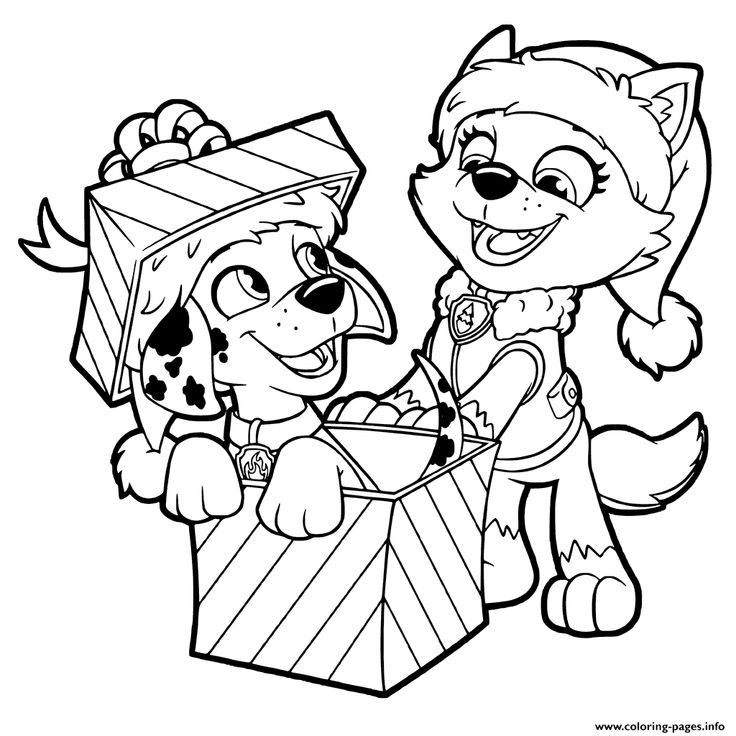 Two cartoon puppies in Christmas gift boxes