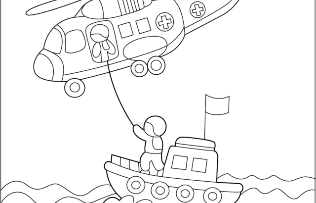 Helicopter rescuing person from boat at sea