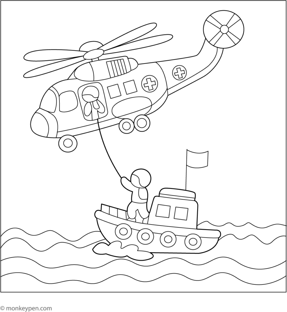 Helicopter rescuing person from boat at sea