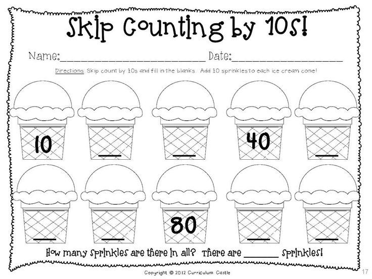 Skip counting by tens worksheet with ice cream cones