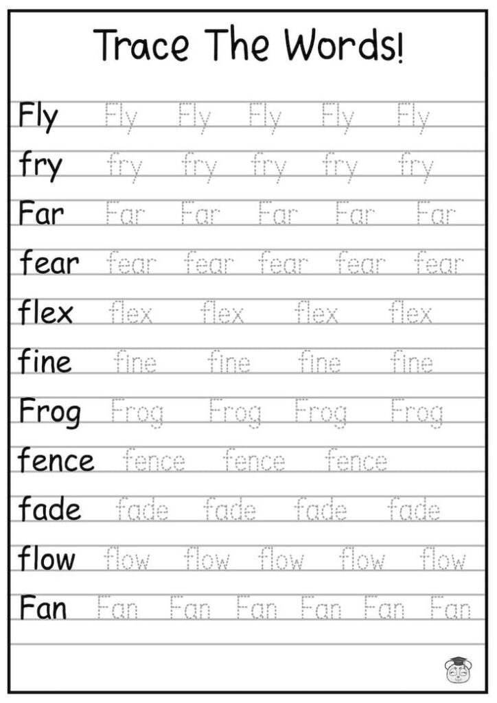 Trace the words worksheet with dotted word lines
