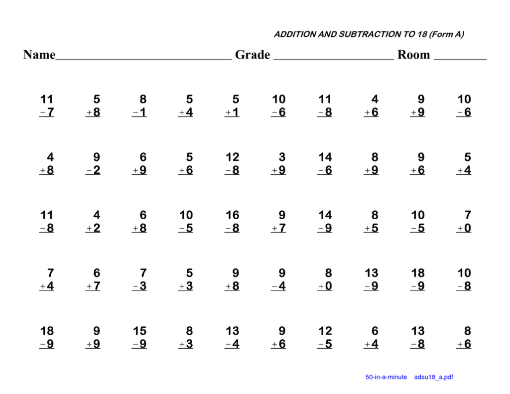 Addition and subtraction worksheet with number problems