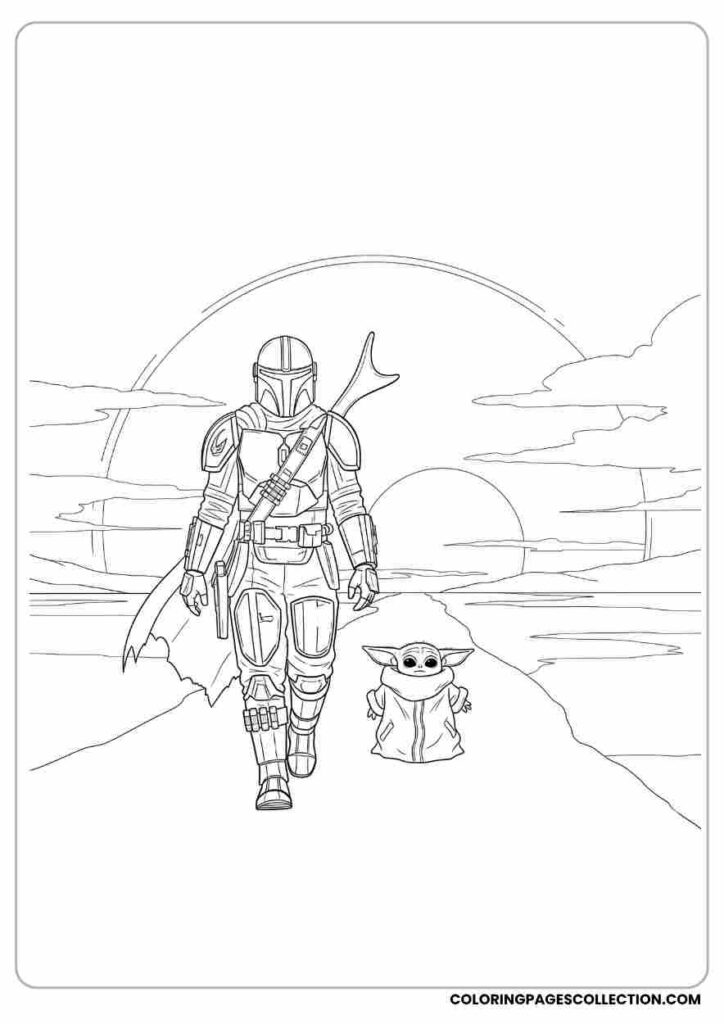 Armored warrior and small creature walking on path