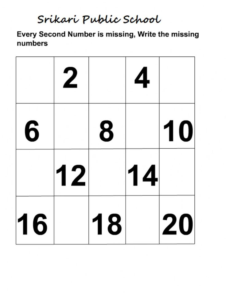 Number worksheet with 1 to 20 grid and blanks