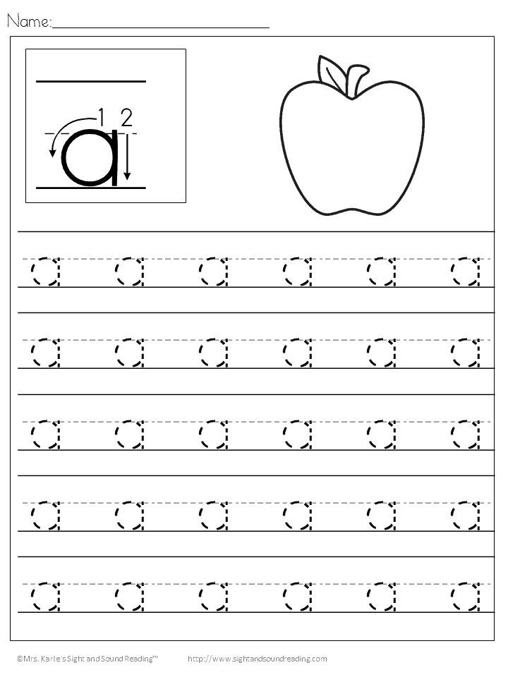 Alphabet tracing worksheet with lowercase a and apple