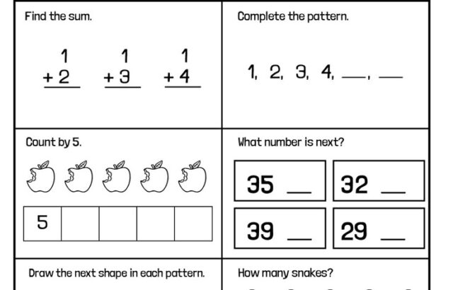 First grade math worksheet with simple counting problems