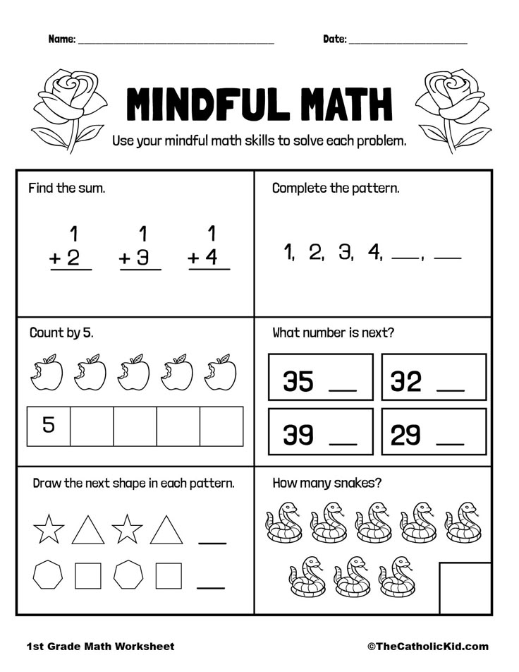 First grade math worksheet with simple counting problems