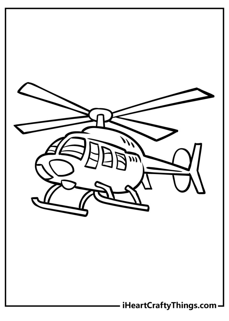 Black-and-white cartoon helicopter drawing on white page