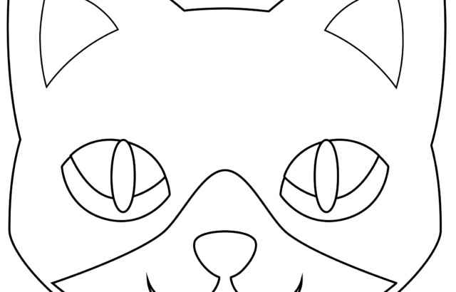 Black-and-white cat face coloring page outline