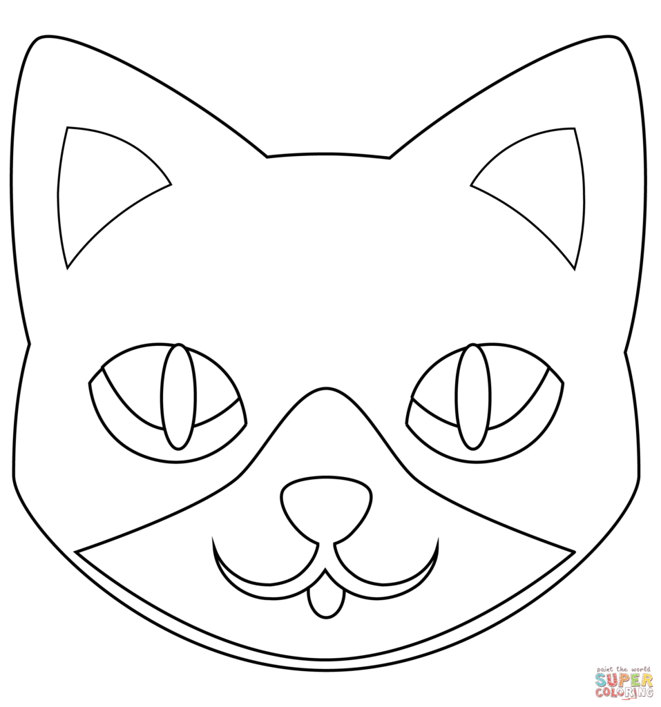 Black-and-white cat face coloring page outline