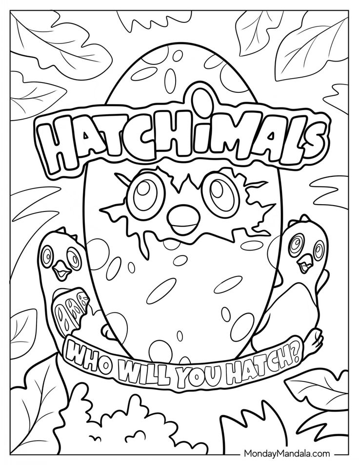Hatchimals coloring page with egg and birds