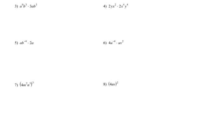 Exponent rules review worksheet with algebra problems