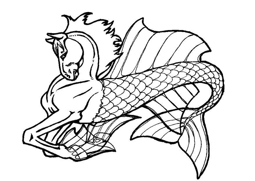 Black-and-white unicorn mermaid line drawing on white background