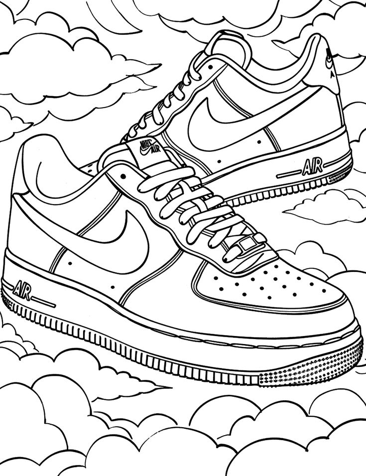 Two sneakers floating among cartoon clouds