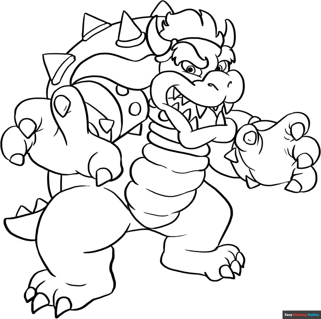 Black-and-white cartoon dragon with claws and spiked shell