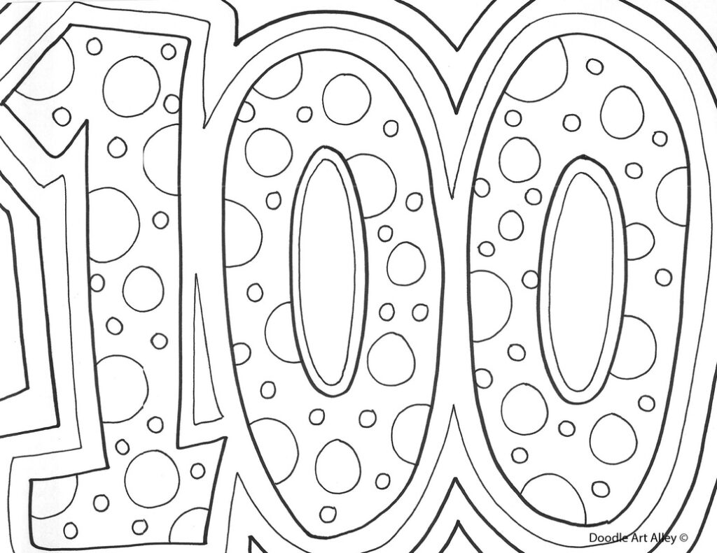 Close-up of outlined number 100 with polka dots