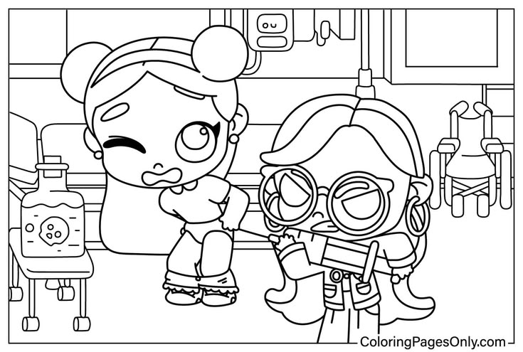 Two cartoon children in a hospital room