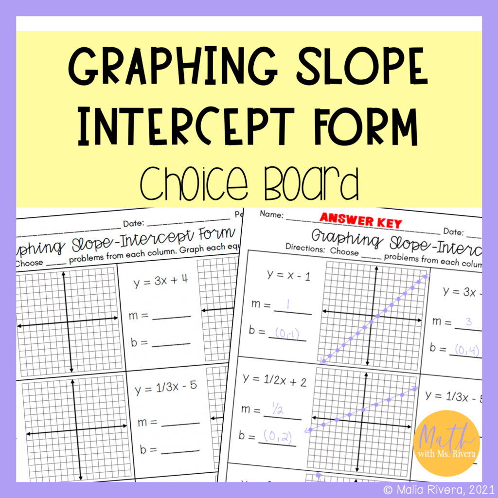 Graphing slope intercept form choice board worksheet image