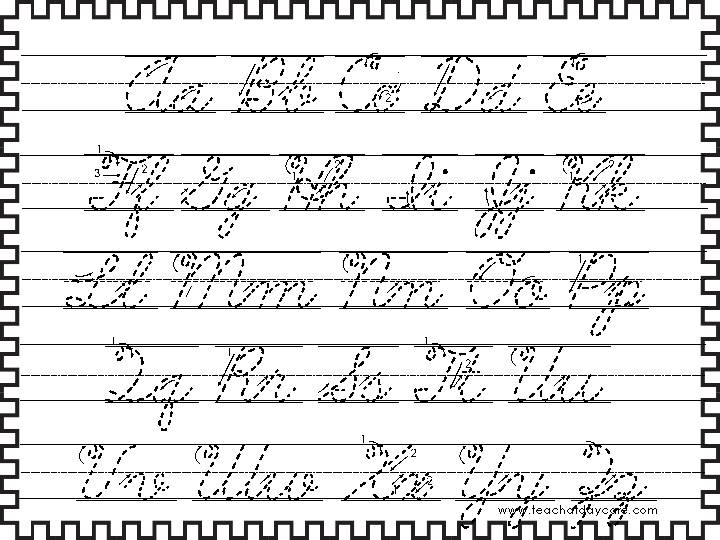 Cursive handwriting practice worksheet with dotted letter guides