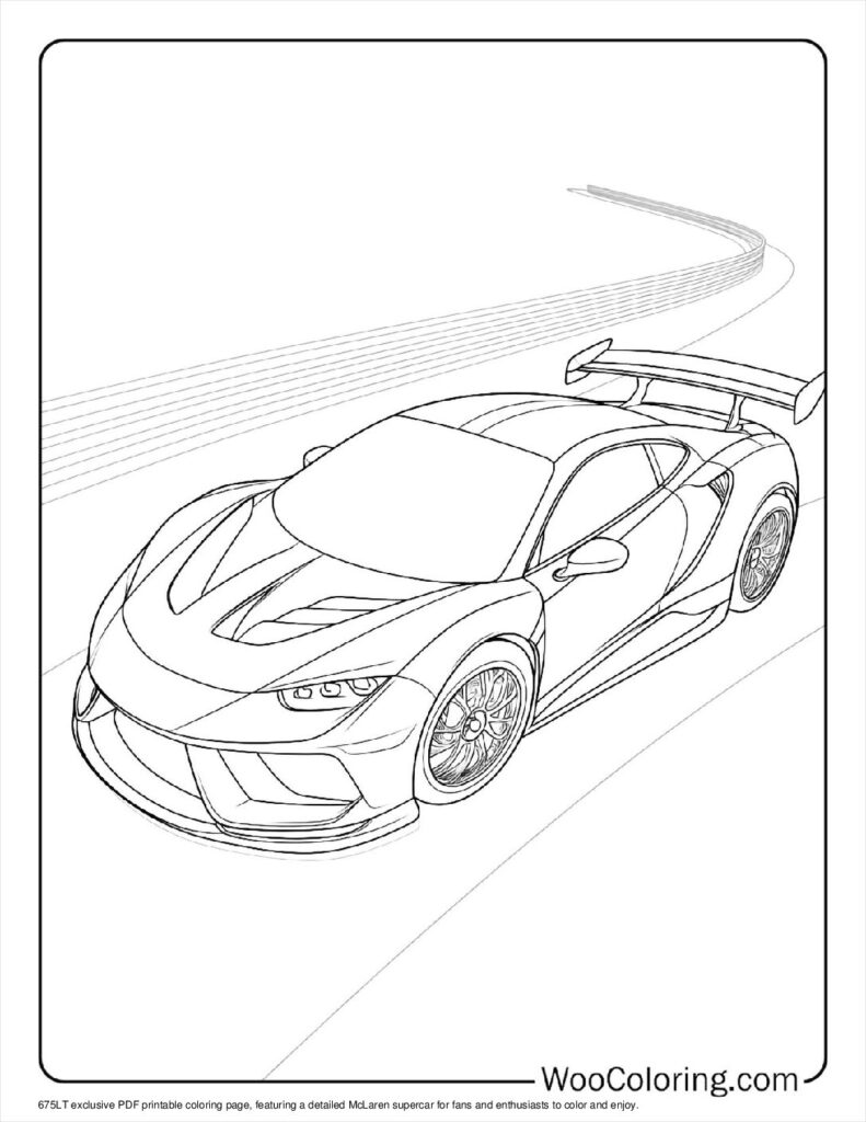 Line drawing of a sports car on a racetrack background