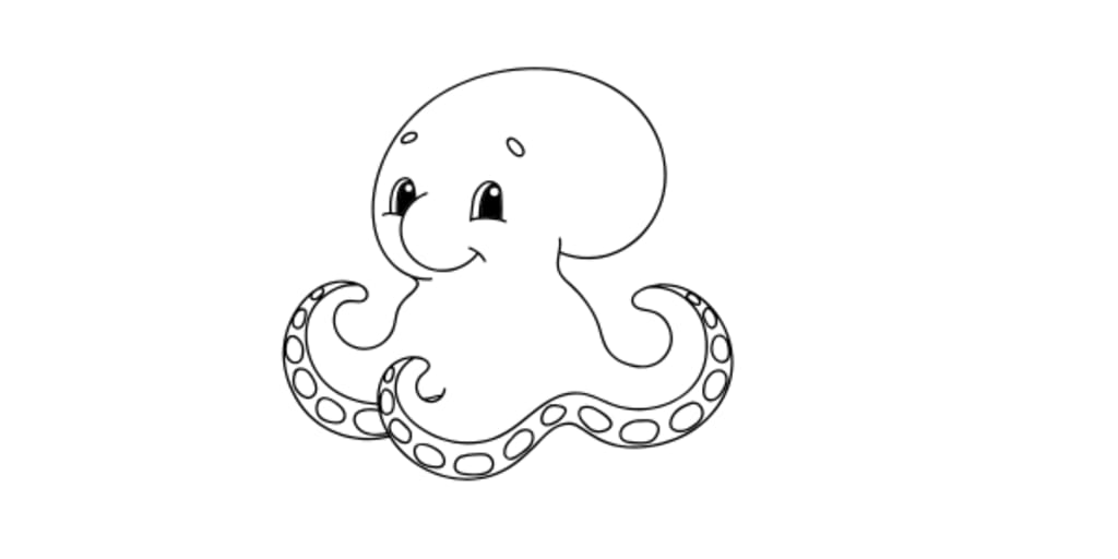 Cute cartoon octopus line drawing on white background