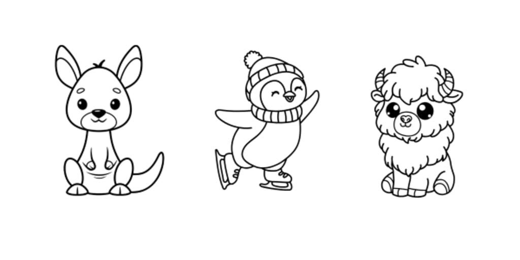 Three cute cartoon animals on white background
