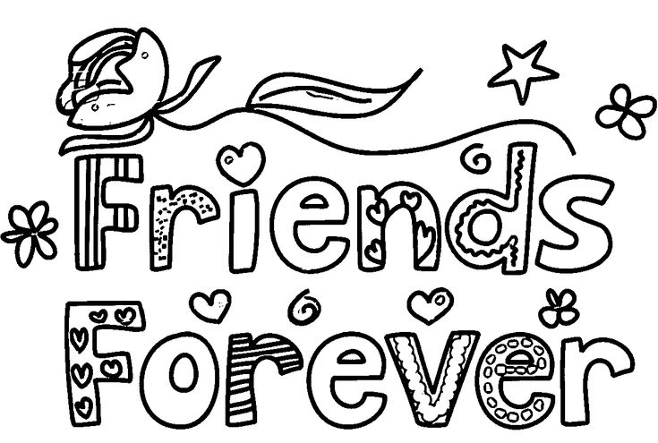 Black-and-white “Friends Forever” decorative text with flowers and hearts