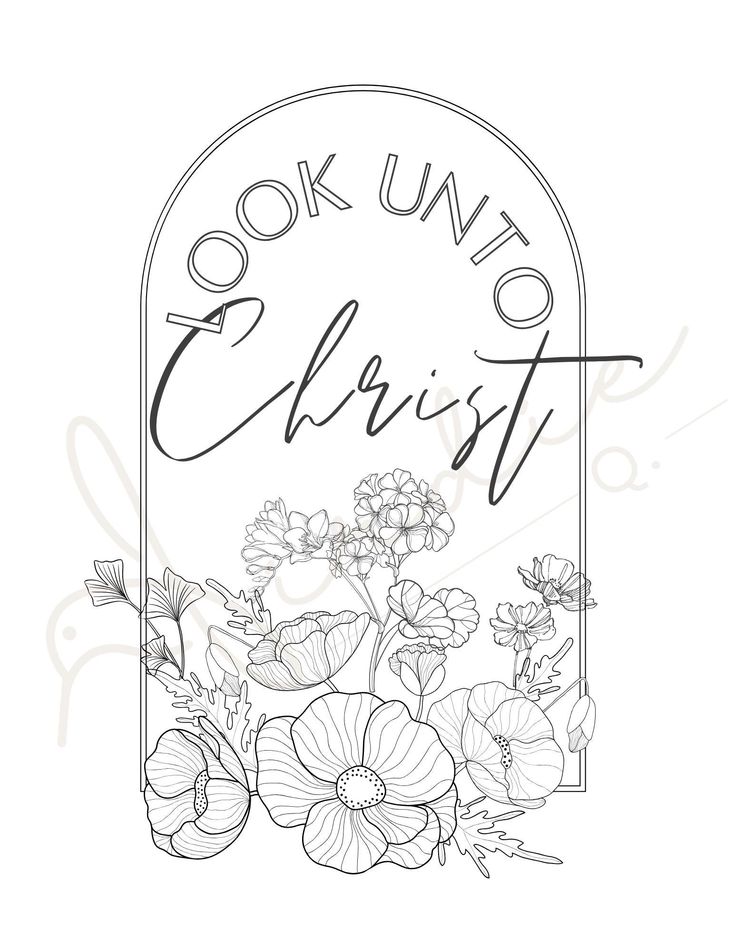 Floral arch with “Look unto Christ” lettering