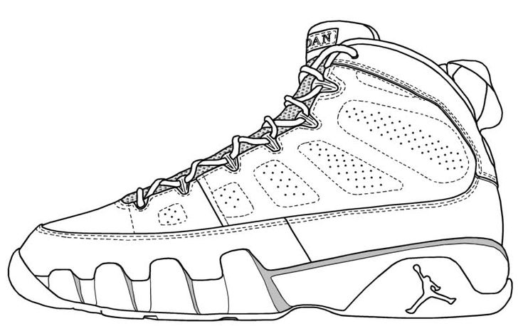 Black-and-white outline of a high-top sneaker Side view