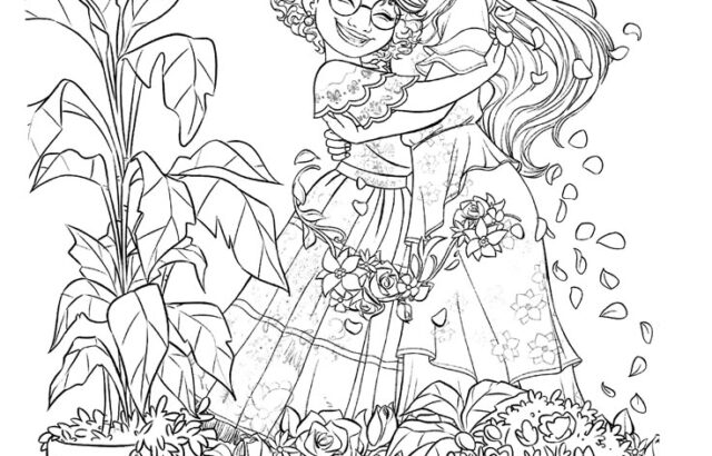 Two smiling girls hugging among flowers and plants